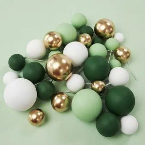 Foam Balls Topper Set | 32 Pieces | Green, White, Gold | Wish
