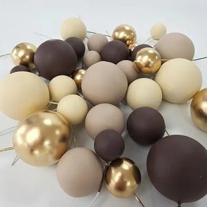 Foam Balls Topper Set | 32 Pieces | Brown, Cream, Gold | Wish