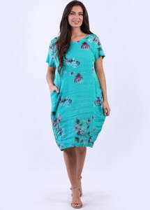 Fashion: Fleur Pastel Linen Dress - Aqua