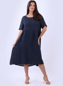 Dress - Harlow Back Button Linen - Navy