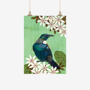 Aotearoa: Tea Towel - Tui in the Sky Flowers