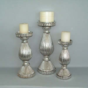 Candles And Holders: Candlesticks - Ribbed Chrome Look