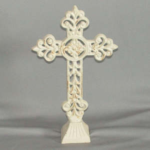 Decor: White Cross on Stand