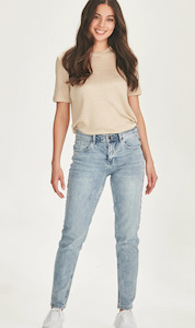 Jeans: Kailey - Light Blue Medium Length Jean