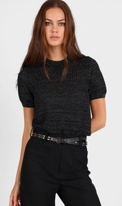 Tops: Textured Metallic S/S Sweater