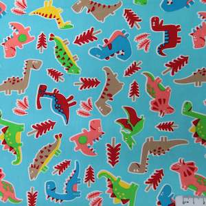 Cotton Fabric - Blue with Dinosaurs