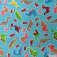 Cotton Fabric - Blue with Dinosaurs