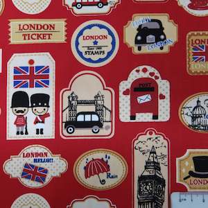Cars: Cotton Fabric - London Ticket Red