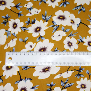 Rayon: Printed Rayon Floral - Mustard Yellow