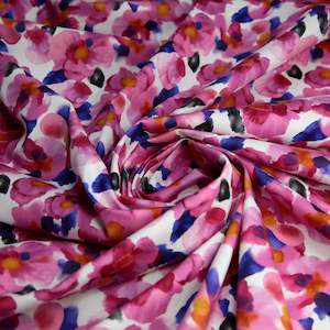 Fabric White: Cotton Sateen - Pink Pansies