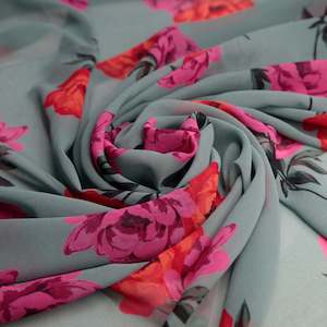 Polyester: Printed Chiffon - Floral Teal