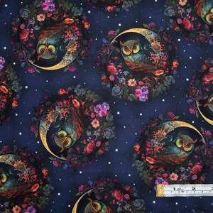 Craft Cotton Fabrics: Night Garden - Owls - Dark Blue