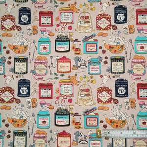 Craft Cotton Fabrics: Neko - Tea Drinking Cats