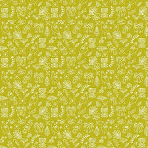 Craft Cotton Fabrics: Birdsong - Yellow Outline