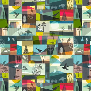 Craft Cotton Fabrics: Birdsong - Landscape Multi