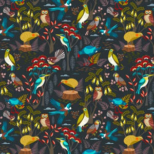 Craft Cotton Fabrics: Birdsong - Forest Grey