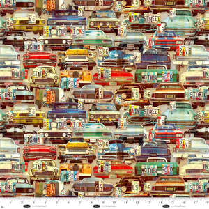 Craft Cotton Fabrics: Historic Highway - Retro Cars & Licence Plates