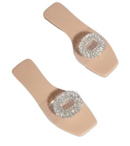 Widefit Curvy Soles Cavelle - Clear with Rhinestone Strap Flats