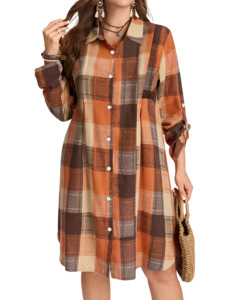 Plus Size Dress Kartika - Plaid Print Shirt Dress