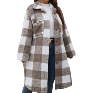 Bags: Plus Size Outerwear Mahara - Plaid Print Teddy Coat