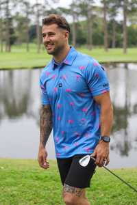 CA Funky Golf Polo | Blue-Dotted Flamingo