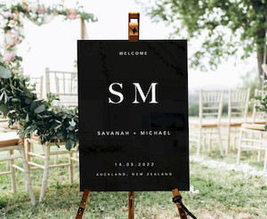 CLEAN ONYX WEDDING SIGN Custom Cake Toppers