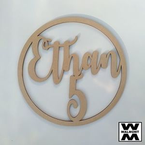 Products: WOODEN RING / HOOP , Name and Age - Custom Event Signs