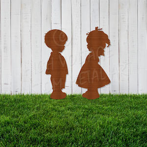 Garden Art: boy & girl garden stakes