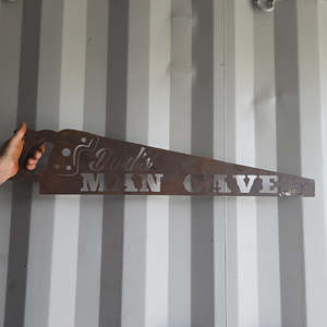 Man Cave Decor: dad's man cave saw - corten