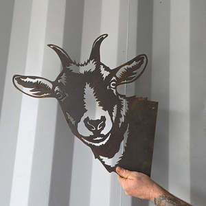 peek a boo goat - corten