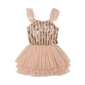 Rock Your Kid Gold Stripe Sequin Tulle Leotard Dress