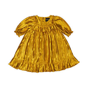 Rock Your Kid Gold Pleated Metallic Dress