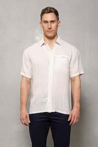 Shirt: Ian Short Sleeve Linen Stripe Shirt: Natural