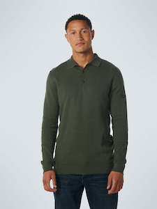 Nxs Aw24: Long Sleeve Textured Polo: Dark Green