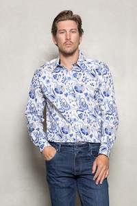 Cutler Winter 2024: Blake Paisley Print Shirt: Cerulean