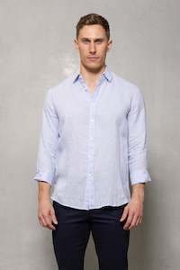 Blake Linen Houndstooth Shirt: Blue Mist