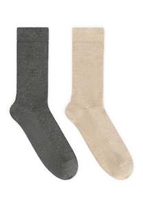 2 Pack Ribbed Socks: Sand & Anthra Mélange
