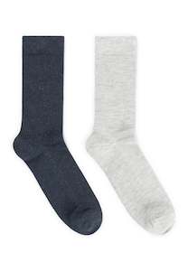 Dst Aw25: 2 Pack Ribbed Socks: Grey & Navy Mélange