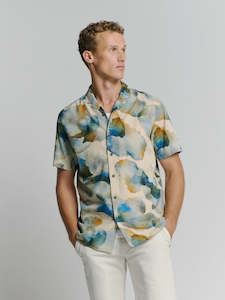 Shirt Short Sleeve Revers Collar: Blue