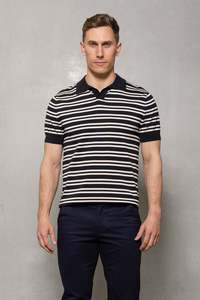 Cutler: Constantine Striped Short Sleeve Polo: Thunderstorm
