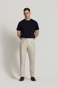 Clive Pleat Linen Trousers: Oatmeal