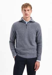 Wing Collar Half Zip Pullover: Washed Blue
