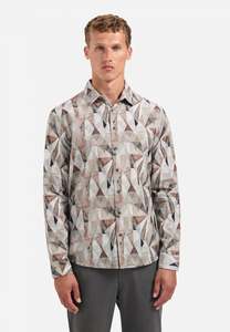 Stretch Corduroy Allover Printed Shirt: Taupe