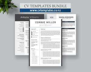 Products: CV Templates Bundle for MS Word, Professional Resume Template, Creative Resume Template, Modern Resume Format, Editable Resume, 1, 2 and 3 Page Resume Design, Instant Download – CVTemplates.co.nz