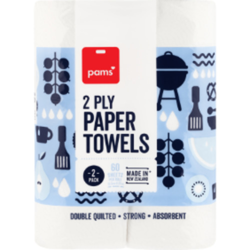 Pams White 2Ply Paper Towels 2 x 60 sheets