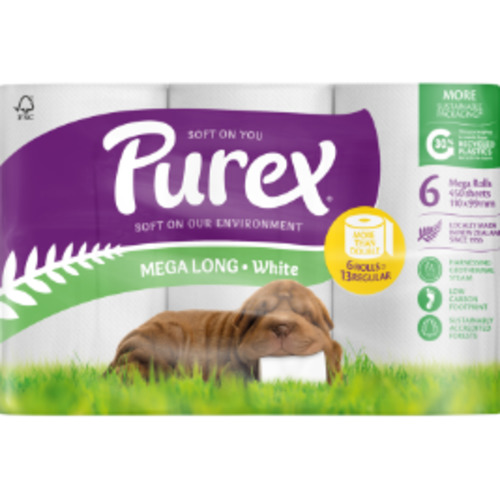 Purex Mega Long White 2 Ply Toilet Rolls 6 x 450 sheets