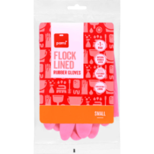 Cleaning Chemicals: Pams Flock Lined Rubber Gloves 1pk