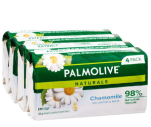 Toiletries: Palmolive pk4 x 90g soap balanced & mild with chamomile extracts
