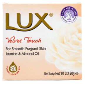 Lux pk3 x 80g bar soap velvet touch jasmine & almond oil