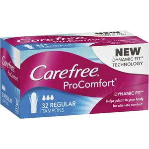 Carefree Regular Tampons Pro Comfort Dynamic Fit 32pk